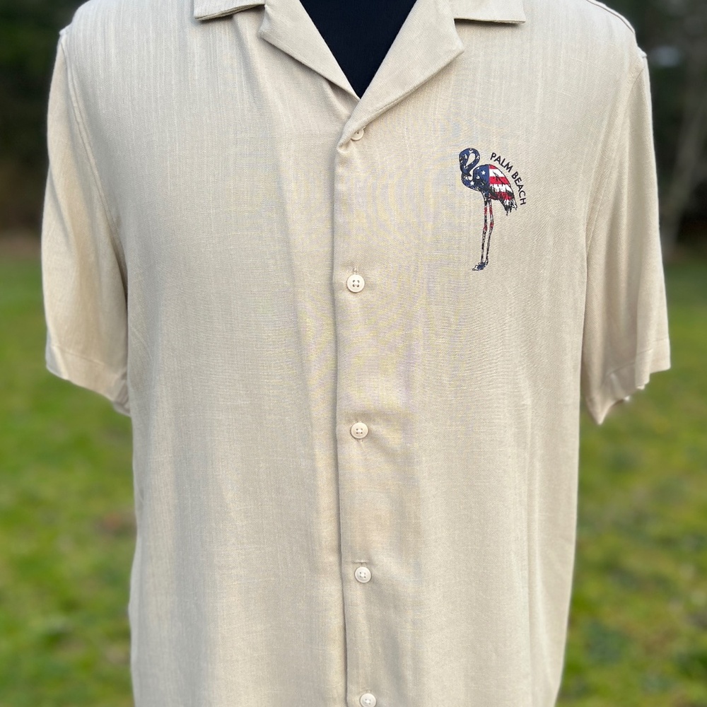 DENIM & FLOWER Ricky Singh Shirt | Palm Beach Short Sleeve Button Down | Mens M